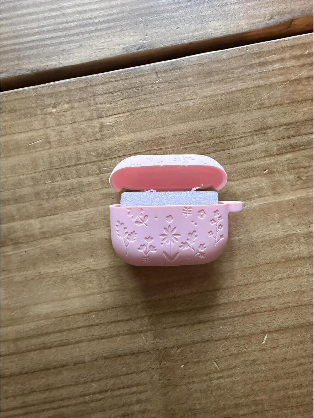 Air Pod Pro Pink Floral Embossed Silicone Carry Case with Accessory Tool